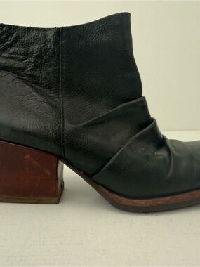 Kork-Ease The Original Black Leather Ankle Boot Back Zip Block Heel
